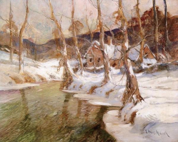 Georges Ames Aldrich Cottages By River, Winter