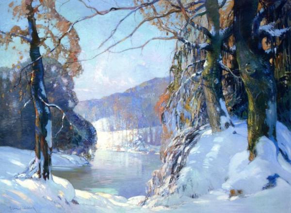 Oliver Hotel Winter River Scene by Georges Ames Aldrich