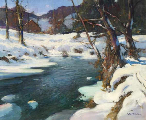 Georges Ames Aldrich Winter Landscape With Stream