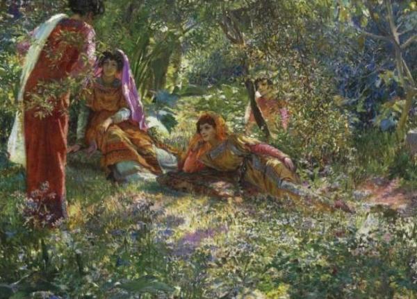 Young Women Resting In The Garden At El Biar In Algiers by Georges Antoine Rochegrosse