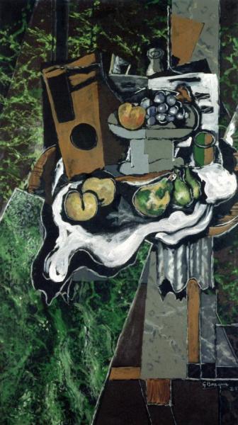 Fruit On Tablecloth With Fruit Dish by Georges Braque