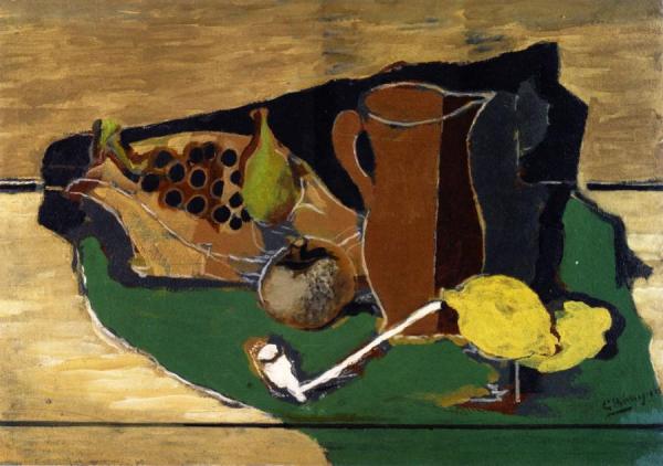 Fruit, Pitcher And Pipe by Georges Braque
