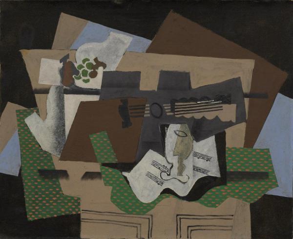 Guitar, Glass, And Fruit Dish On Sideboard, 1919 by Georges Braque