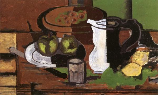Knife, Plums, Grapes, Pitcher by Georges Braque