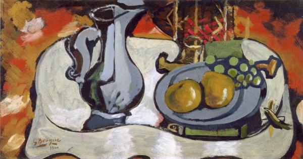 Pewter Pot And Plate Of Fruit by Georges Braque