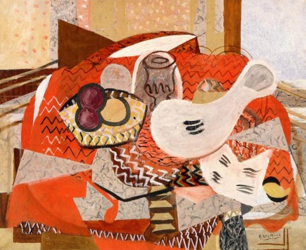 Still Life On Red Tablecloth by Georges Braque