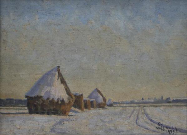 Haystacks In Winter by Georges Emile Lebacq