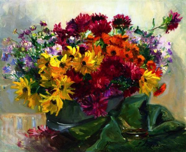 Basket Of Flowers by Georges Lapchine