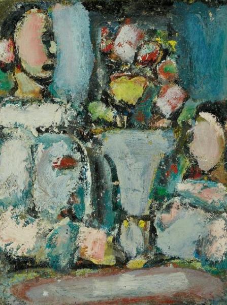 Pierrots Blancs Au Bouquet Rose by Georges Rouault