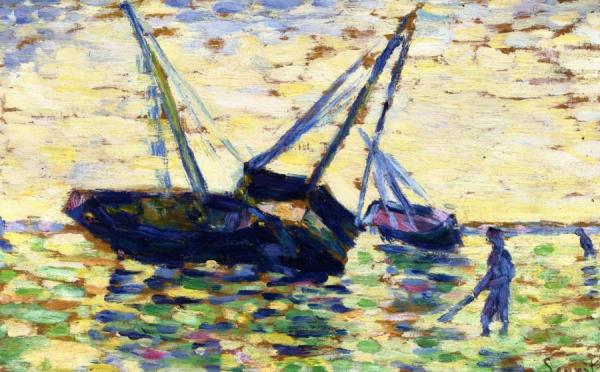 Three Boats In A Seascape by Georges Seurat