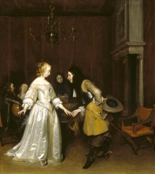 Gerard Ter Borch The Younger An Officer Making His Bow To A Courtesan