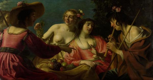 Flute-playing Shepherd With Four Nymphs by Gerard Van Honthorst