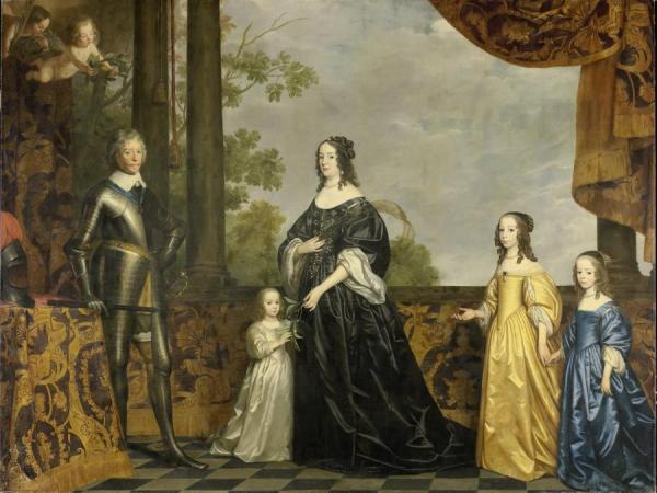 Group Portait Of Frederick Henry,prince Of Orange(1584-1647),amalia Of Solms-braunfels(1602-1675) And Their Three Youngest Daughters(c.1647) by Gerard Van Honthorst