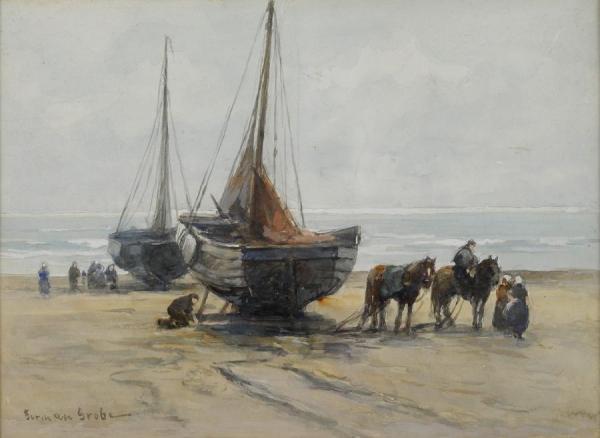 Dutch Fishermen by German Grobe Oil Painting Reproductions