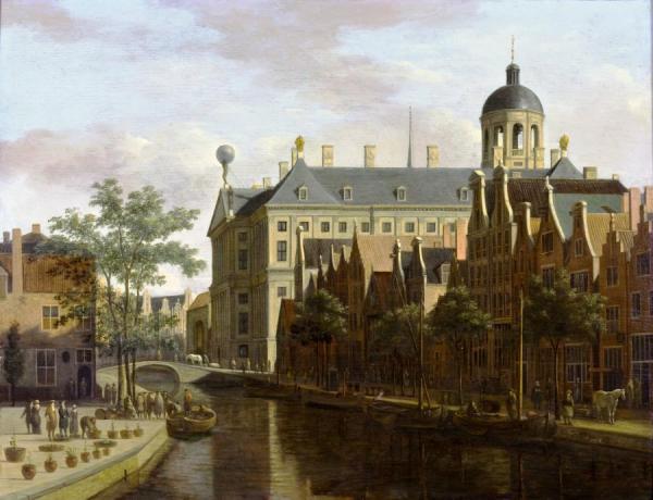 Amsterdam, The Nieuwezijds Voorburgwal Near The Bloemmarkt by Gerrit Adriaenszoon Berckheyde