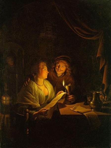 A Couple Reading By Candlelight by Gerrit Dou Oil Painting Reproductions