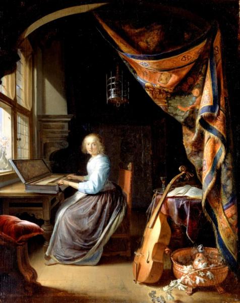 A Woman Playing A Clavichord by Gerrit Dou