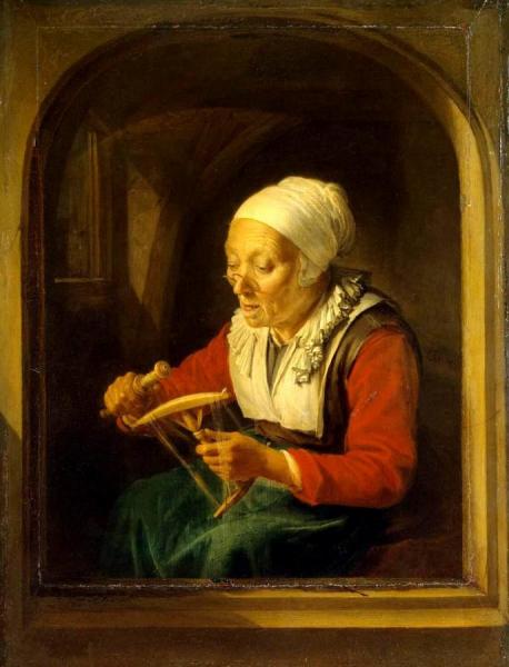 Old Woman Unreeling Threads by Gerrit Dou