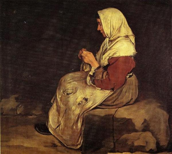 A Woman Braiding Wicker by Giacomo Ceruti
