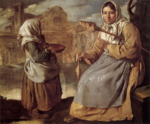 Little Beggar Girl And Woman Spinning by Giacomo Ceruti