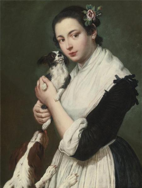 Young Lady With Two Dogs by Giacomo Ceruti