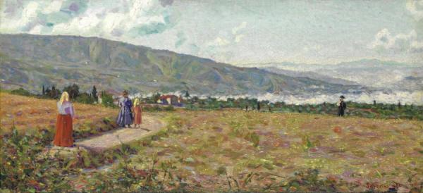 Paesaggio Con Montagne (il Ritorno Dai Campi) by Gino Severini
