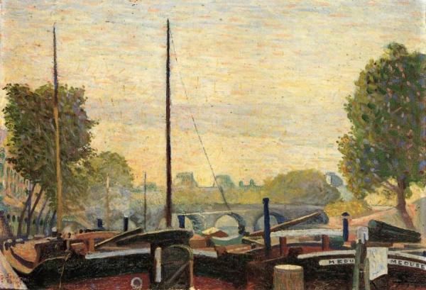 Paris, The Seine, The Barges Of The Louvre by Gino Severini