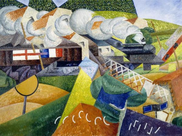 Red Cross Train Passing A Village (train De La Croix Rouge Traversant Un Village),1915 by Gino Severini Oil Painting Reproductions
