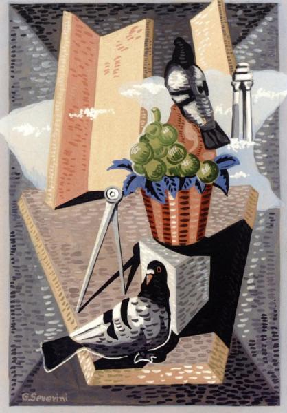Gino Severini Still Life With Ruins, Fruit, Birds And Compass