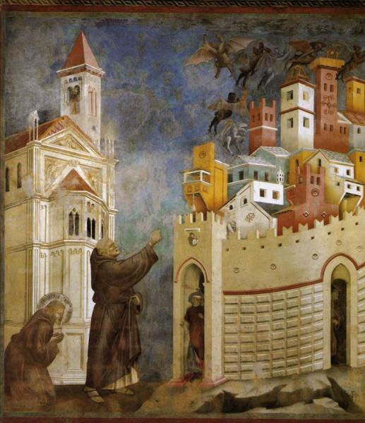 Legend Of St Francis: 10. Exorcism Of The Demons At Arezzo (upper Church, San Francesco, Assisi) by Giotto Di Bondone Oil Painting Reproductions
