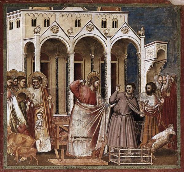 Scenes From The Life Of Christ: 11. Expulsion Of The Money-changers From The Temple (cappella Scrovegni (arena Chapel), Padua) by Giotto Di Bondone