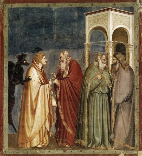 Giotto Di Bondone Scenes From The Life Of Christ: 12. Judas' Betrayal (cappella Scrovegni (arena Chapel), Padua)