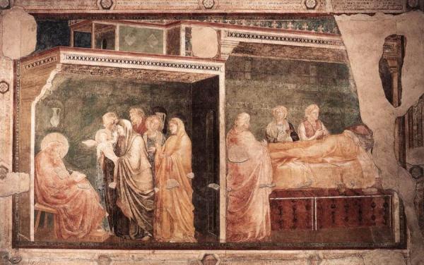 Scenes From The Life Of St John The Baptist: 2. Birth And Naming Of The Baptist (peruzzi Chapel, Santa Croce, Florence) by Giotto Di Bondone
