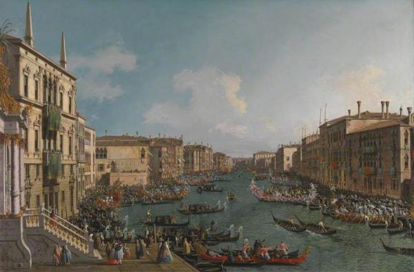 A Regatta On The Grand Canal by Giovanni Antonio Canal (called Canaletto)