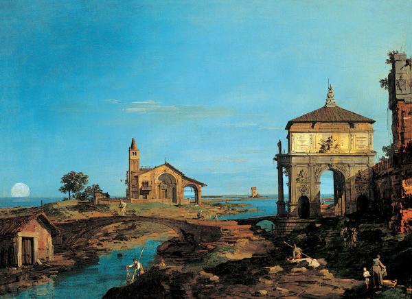 An Island In The Lagoon With A Gateway And A Church by Giovanni Antonio Canal (called Canaletto)