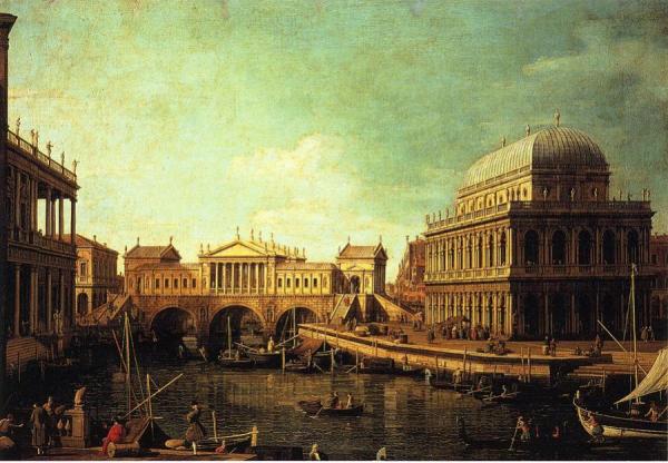 Basilica Di Vecenza And The Ponte De Rialto by Giovanni Antonio Canal (called Canaletto)