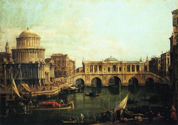 Capriccio Of The Grand Canal With An Imaginary Rialto Bridge And Other Buildings by Giovanni Antonio Canal (called Canaletto)