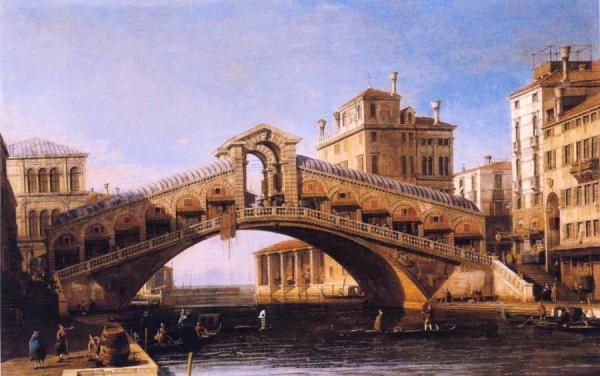 Capriccio Of The Rialto Bridge With The Lagoon Beyond by Giovanni Antonio Canal (called Canaletto)