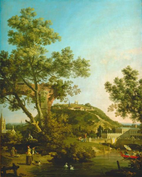 English Landscape Capriccio With A Palace by Giovanni Antonio Canal (called Canaletto)