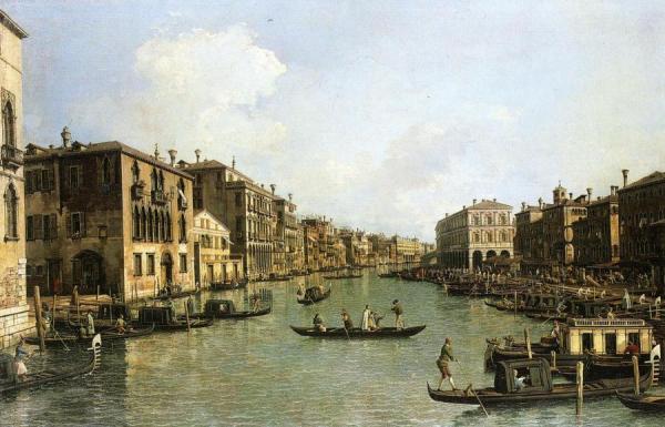 Grand Canal From The Campo Santa Sofia Towards The Rialto Bridge by Giovanni Antonio Canal (called Canaletto)