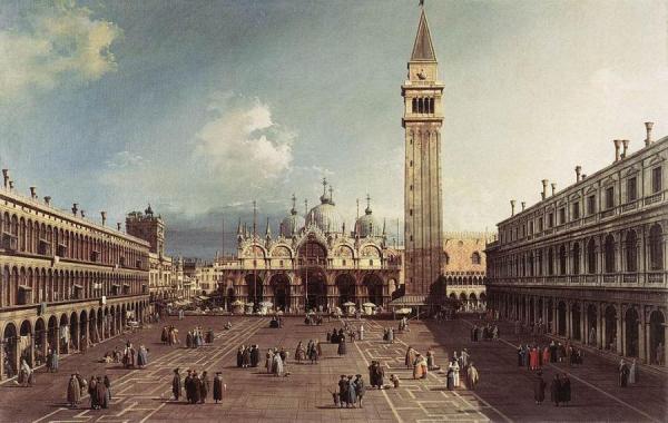 Piazza San Marco With The Basilica by Giovanni Antonio Canal (called Canaletto)