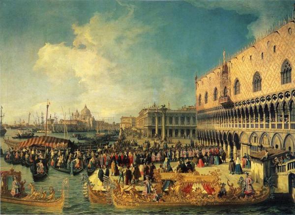 Reception Of The Imperial Ambassador At The Doge's Palace by Giovanni Antonio Canal (called Canaletto)