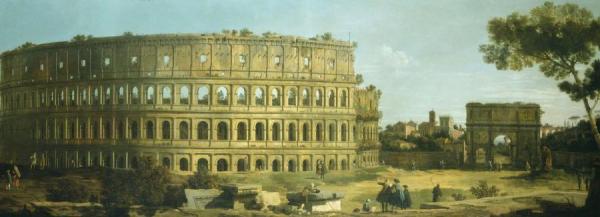 Rome:  View Of The Colosseum And The Arch Of Constantine by Giovanni Antonio Canal (called Canaletto)
