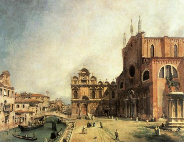 Ss. Giovanni E Paulo And The Scuola De San Marco by Giovanni Antonio Canal (called Canaletto)