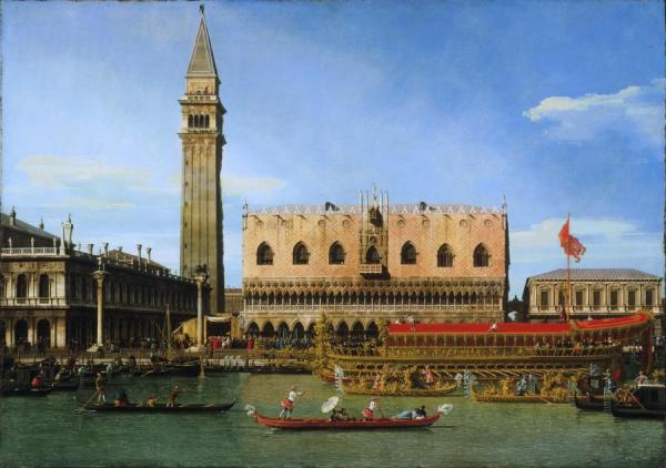 The Bucintoro At The Molo On Ascension Day by Giovanni Antonio Canal (called Canaletto)