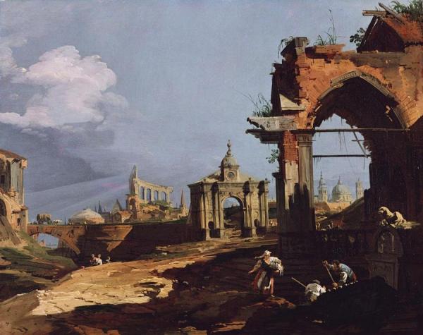 Venice:  A Caprice View With A Pointed Arch by Giovanni Antonio Canal (called Canaletto)