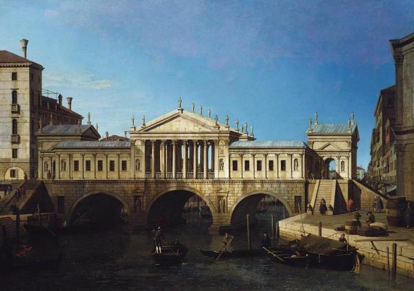 Venice:  Caprice View With A Palladio Design For The Rialto by Giovanni Antonio Canal (called Canaletto)