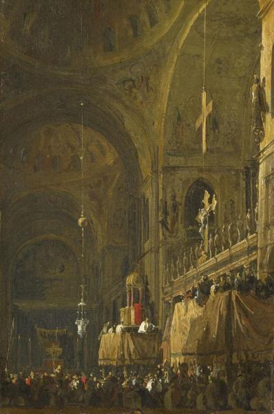 Venice: The Interior Of San Marco By Night by Giovanni Antonio Canal (called Canaletto)