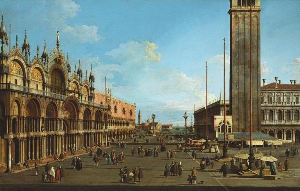 Venice:  The Piazza And Piazzetta From The Torre Dell Orologio Towards S. Giorgio Maggiore by Giovanni Antonio Canal (called Canaletto)