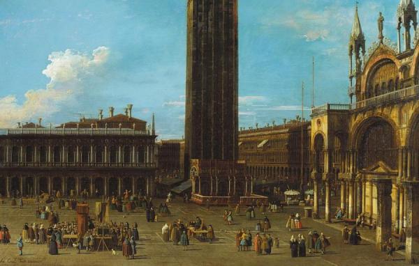 Venice:  The Piazza From The Piazzetta With The Campanile And Side Of S. Marco by Giovanni Antonio Canal (called Canaletto)